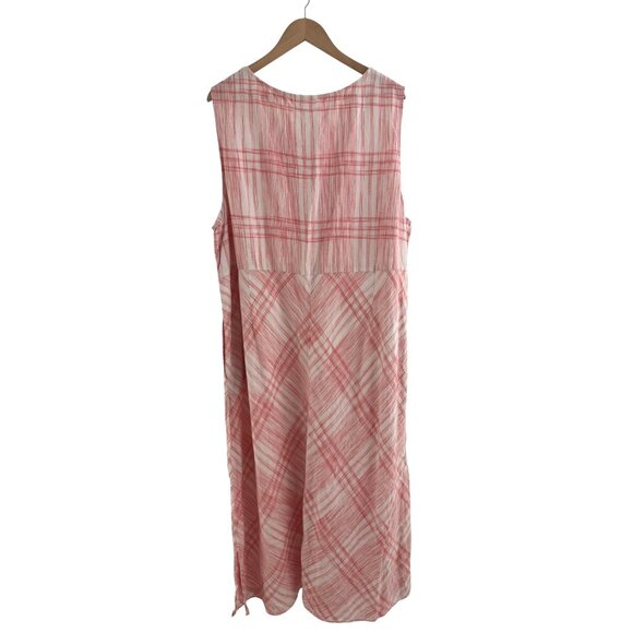 J. Jill Coral Plaid Linen Sleeveless Maxi Dress Size 4X 26 28 Summer Plus Cruise - Picture 5 of 9